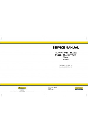 New Holland T9.390, T9.450, T9.505, T9.560, T9.615, T9.670 Service Manual