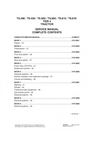 New Holland T9.390, T9.450, T9.505, T9.560, T9.615, T9.670 Service Manual