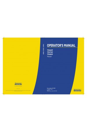New Holland TD65F, TD75F, TD85F Operator`s Manual