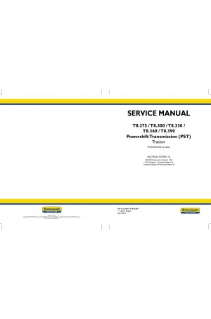 New Holland T8.275, T8.300, T8.330, T8.360, T8.390 Service Manual