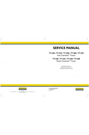 New Holland T7.220, T7.235, T7.250, T7.260, T7.270 Service Manual