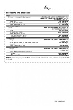 New Holland T9.435, T9.480, T9.530, T9.565, T9.600, T9.645, T9.700 Operator`s Manual