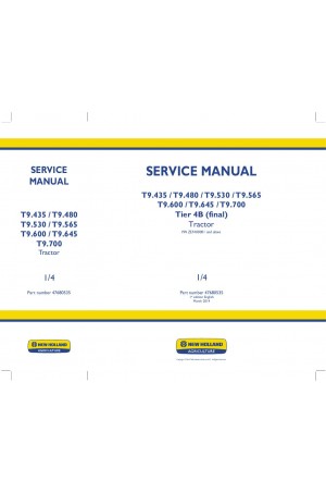 New Holland T9.435, T9.480, T9.530, T9.565, T9.600, T9.645, T9.700 Service Manual