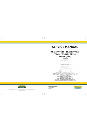 New Holland T9.435, T9.480, T9.530, T9.565, T9.600, T9.645, T9.700 Service Manual