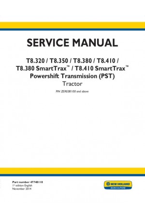 New Holland T8.320, T8.350, T8.380, T8.380 SmartTrax, T8.410, T8.410 SmartTrax Service Manual