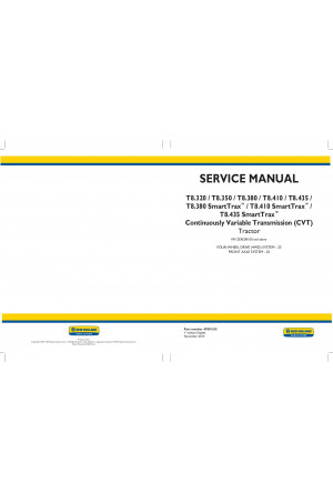 New Holland T8.320, T8.350, T8.380, T8.380 SmartTrax, T8.410, T8.410 SmartTrax, T8.435, T8.435 SmartTrax Service Manual