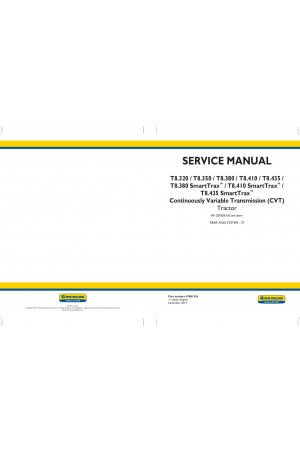 New Holland T8.320, T8.350, T8.380, T8.380 SmartTrax, T8.410, T8.410 SmartTrax, T8.435, T8.435 SmartTrax Service Manual