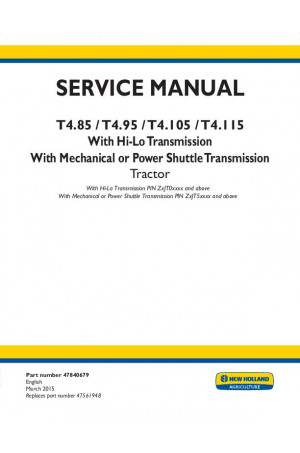 New Holland T4.105, T4.115, T4.85, T4.95 Service Manual