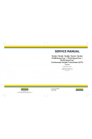 New Holland T8.320, T8.350, T8.380, T8.380 SmartTrax, T8.410, T8.410 SmartTrax, T8.435, T8.435 SmartTrax Service Manual