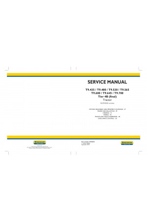 New Holland T9.435, T9.480, T9.530, T9.565, T9.600, T9.645, T9.700 Service Manual