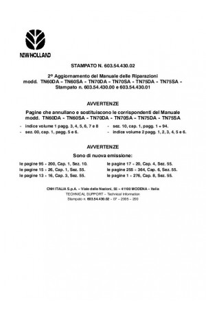 New Holland TN60DA, TN60SA, TN70DA, TN70SA, TN75DA, TN75SA, TN85DA, TN85SA, TN95DA Service Manual