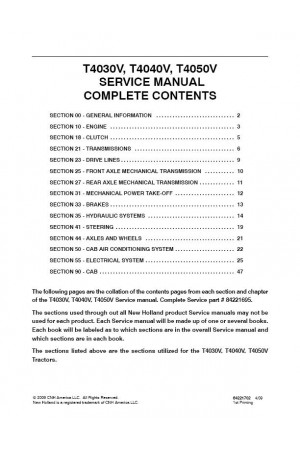 New Holland T4030V, T4040V, T4050V Service Manual