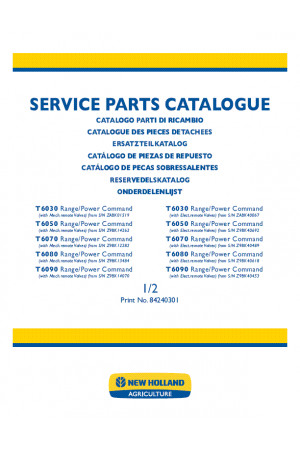 New Holland T6030, T6050, T6070, T6080, T6090 Parts Catalog