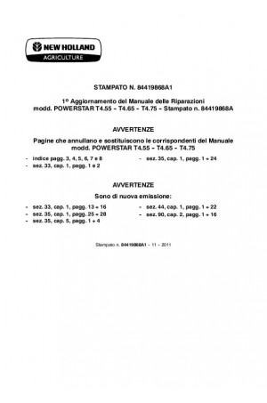 New Holland T4.55, T4.65, T4.75 Service Manual