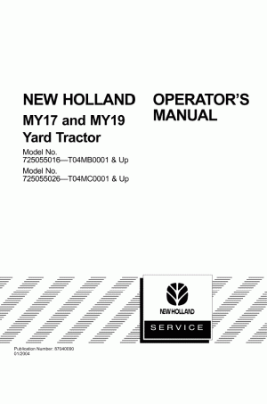 New Holland MY17, MY19 Operator`s Manual
