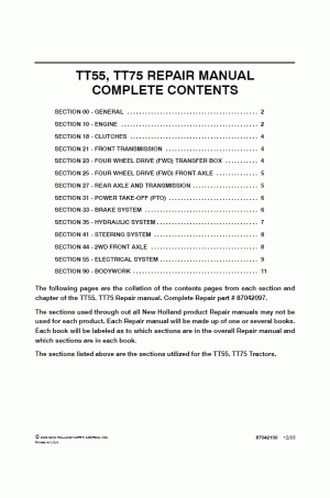 New Holland TT55, TT75 Service Manual