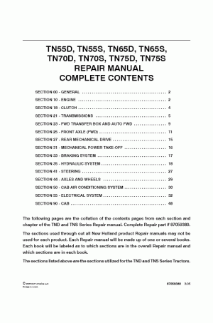 New Holland TN55D, TN55S, TN65D, TN65S, TN70D, TN70S, TN75D, TN75S Service Manual