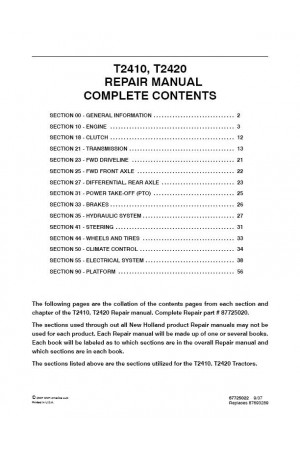 New Holland T2410, T2420 Service Manual