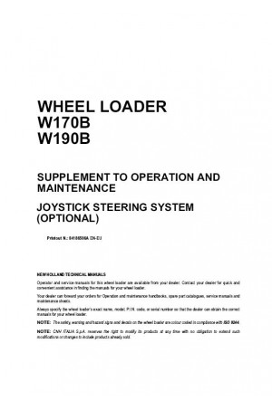 New Holland CE W170B, W190B Operator`s Manual