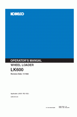 Kobelco LK600 Operator`s Manual